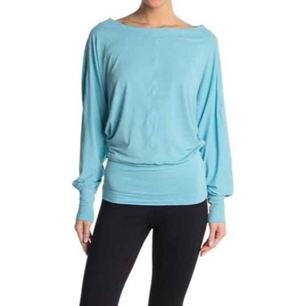 Free People FP Movement Women's Sky High Long Sleeve Fitted Waist Top Blue Small
